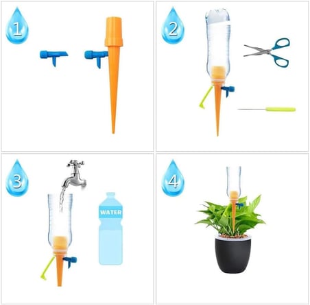 Çiçek Sulama Damlama Sistemi, (10’lu Paket), Sadece Gazlı İçecek Şişeleri ile Uyumludur,