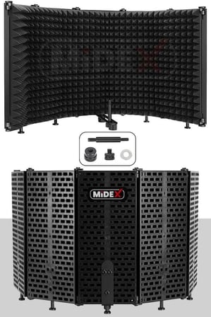 Midex PF-43 Mikrofon Ses Yalıtım İzolasyon Paneli 5 Bölümlü Ayaklı (69x26 cm)