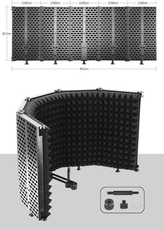Midex PF-43 Mikrofon Ses Yalıtım İzolasyon Paneli 5 Bölümlü Ayaklı (69x26 cm)