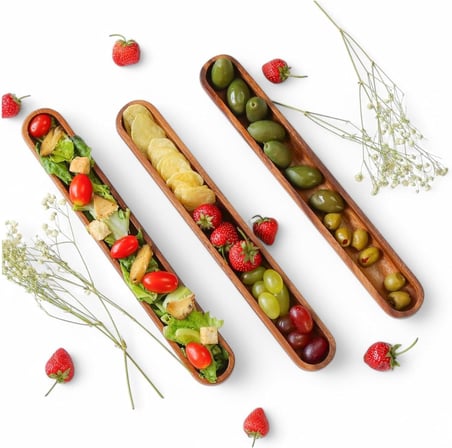 Akasya Ağacından Ahşap Zeytin Tabağı, Zeytinlik,Ahşap Zeytin Tepsisi El Yapımı Akasya Ahşap Uzun Kano Tekne Tarzı Çanak - Yemek Servis Tabağı Masa Orta Parça (35cm*5cm)