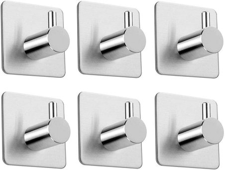 Paslanmaz Çelik 6 adet Topuzlu Banyo Askısı Havluluk Havlu Askılık inox - kendinden yapışkanlı