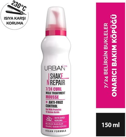 Shake N Repair 7/24 Kabaran ve Bukleli Saçlara Özel Saç Bakım Köpüğü, 150 Mililitre, Vegan