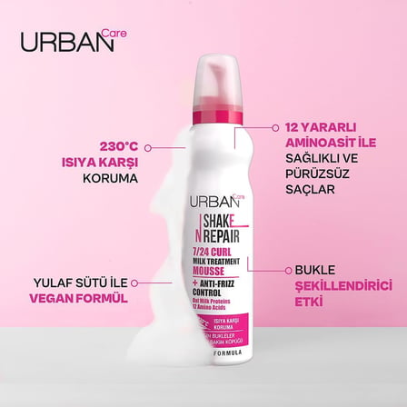 Shake N Repair 7/24 Kabaran ve Bukleli Saçlara Özel Saç Bakım Köpüğü, 150 Mililitre, Vegan