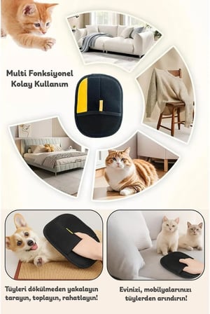 Kedi Köpek Tüy Toplayıcı Çift Taraflı Statik Temizlik Eldiveni | Giysi, Halı, Koltuk ve Mobilya için Tüy Temizleme Eldiveni | Dayanıklı, Ergonomik, Kolay Kullanım (Standart, Adet, 2)