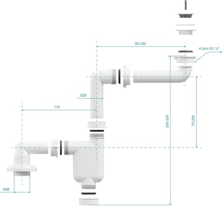 Comfort Yer Kazandıran Lavabo Sifonu ve Süzgeç - 2 Parça, Kolay Temizlenir, Ayarlanabilir Koku Önleyici Gider Borulu - 32 mm-Süzgeç Dahil