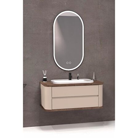 PIER 100 CM BEYAZ LAVABOLU BANYO DOLABI VİZON / KAYIN 