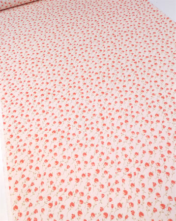 Krem Üzeri Nar Çiçeği Yeşil Çiçek Desenli İnce Yumuşak Bürümcüklü Jarse Kumaş Elbiselik & Bluzluk 140x225cm