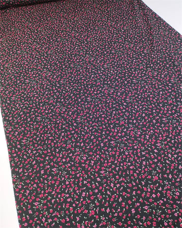 Siyah Üzeri Kırmızı Pembe Yeşil Çiçekli İnce Yumuşak Bürümcüklü Jarse Kumaş Elbiselik & Bluzluk 135x200cm