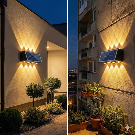20W Güneş Enerjili Dış Mekan Bahçe Duvar Lambası - Cata Kos Solar LED Aplik - IP65 Su Geçirmez, 3200K Gün Işığı &amp; Amber Dekoratif Aydınlatma (Amber Renk Işık)