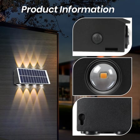 20W Güneş Enerjili Dış Mekan Bahçe Duvar Lambası - Cata Kos Solar LED Aplik - IP65 Su Geçirmez, 3200K Gün Işığı &amp; Amber Dekoratif Aydınlatma (Amber Renk Işık)