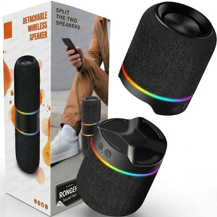 Rongep Taşınabilir Bluetooth Hoparlör Sound-Twin 10W TWS Stereo [Manyetik Özellikli] İki Parçaya Ayrılabilen RGB Işıklı IPX6 Suya Dayanıklı Type-C Şarjlı Kablosuz Speaker (Siyah)