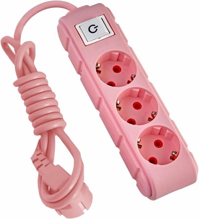 3lü Anahtarlı Grup Priz 3 metre 16A 250V, Üçlü Topraklı Uzatma Kablosu 3 metre Pembe Renk