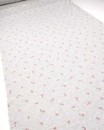 Gri Üzeri Somon Bordo Çiçekli İnce Penye Kumaş Tişörtlük & Elbiselik En: 150cm
