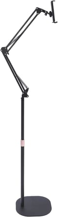 Coverzone iPad Uyumlu Tablet Tutucu Döner Başlıklı Dirsekli Metal Ayarlanabilir Zemin Standı, Tablet Zemin Standı Siyah Geniş Uyumluluk Ellerinizi Ev İçin Serbest Bırakın 130cm Siyah Renk 307-Black