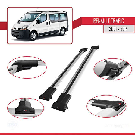 Renault Trafic 2 (X83) 2001-2014 Arası ile Uyumlu FLY Model Ara Atkı Tavan Barı Gri 2 Adet