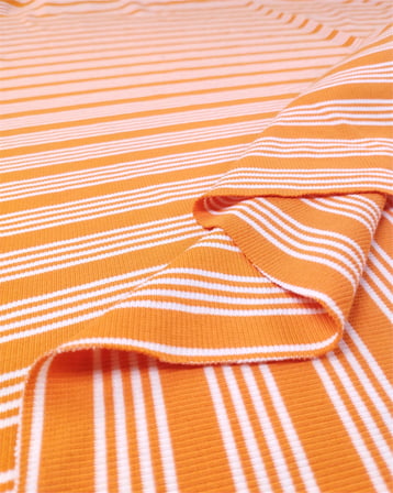 Turuncu Renkte Enine Çizgili İnce Yumuşak Esnek Kaşkorse Örme Kumaş Elbiselik & Bluzluk En: 100cm