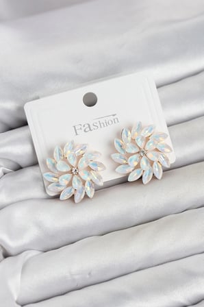 Beyaz Renk Kristal Taşlı Çiçek Model Kadın Küpe