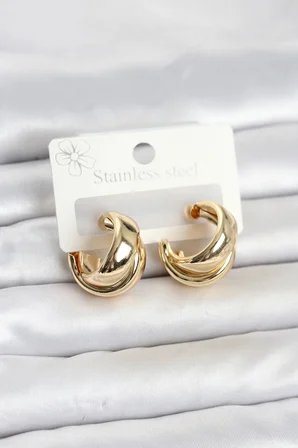 316L Çelik Gold Renk Asimetrik Halka Model Kadın Küpe