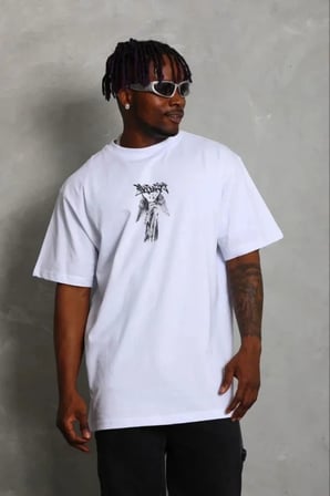 Erkek Baskılı T-Shirt Kısa Kol Bisiklet Yaka Regular Fit Rahat Kalıp Günlük Tişört - Beyaz