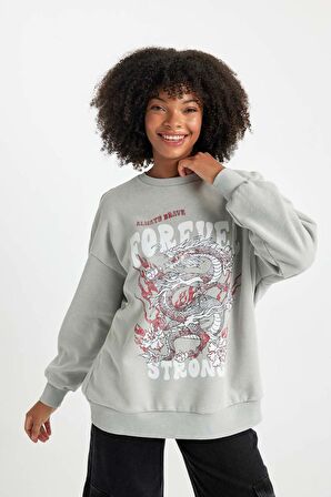 DeFacto Oversize Fit Bisiklet Yaka Kalın Yıkamalı Soluk Efektli Sweatshirt B7284AX23WNGR91