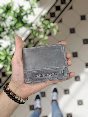 VİSSO 229 Siyah HAKİKİ DERİ İSME ÖZEL YAVRU GEÇME KARTLIKLI KADIN ERKEK CÜZDAN Çanta Erkek Kadın Gri