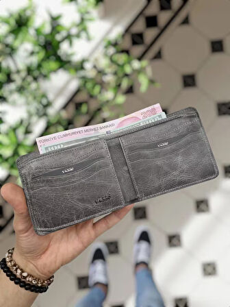 VİSSO 229 Siyah HAKİKİ DERİ İSME ÖZEL YAVRU GEÇME KARTLIKLI KADIN ERKEK CÜZDAN Çanta Erkek Kadın Gri