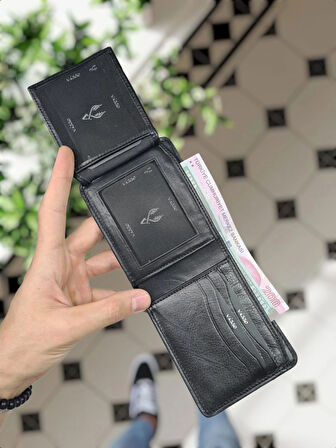 VİSSO 229 Siyah HAKİKİ DERİ İSME ÖZEL YAVRU GEÇME KARTLIKLI KADIN ERKEK CÜZDAN Çanta Erkek Kadın Siyah