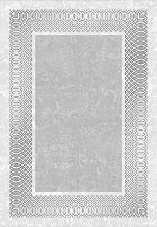 Gümüş Pvc Deri Kaymaz Taban Çerçeve Salon Saçaksız Halı B1223
