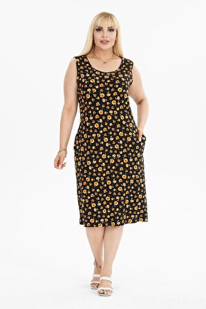 Yazlık Kolsuz Cepli Büyük Beden Elbise 22C-2390