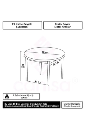 Kea Serisi 90 X 90 Sabit Yuvarlak Beyaz Mermer Desen Mutfak Masası