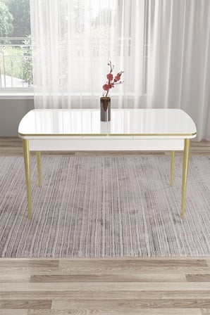 Pale Serisi 80x132 Açılabilir Beyaz Mutfak Masası Gold Ayak