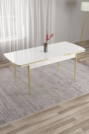 Pale Serisi 80x132 Açılabilir Beyaz Mutfak Masası Gold Ayak