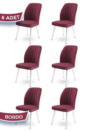 Platinum Serisi Üst Kalite Mutfak Sandalyesi 6 Adet Bordo Sandalye Metal Beyaz Iskeletli