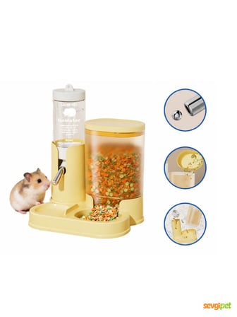 Hamster Otomatik Yemlik ve Suluk İstasyonu 80 ml (Kafes İçi Devrilmez 2'si 1 Arada Kemirgen Besleme Seti)