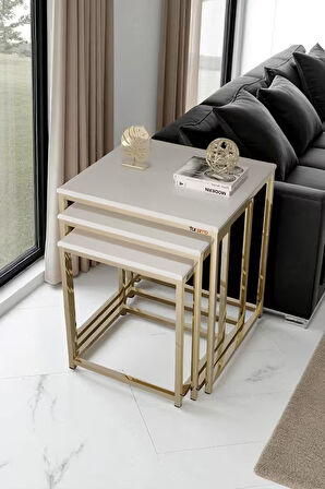 Vetro 3’lü Zigon Sehpa – Modern Metal Krom ve Parlak Siyah Mdf Yüzey