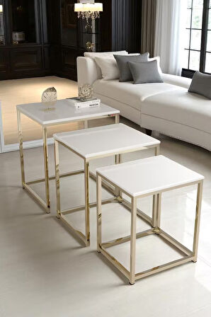 Vetro 3’lü Zigon Sehpa – Modern Metal Krom ve Parlak Siyah Mdf Yüzey