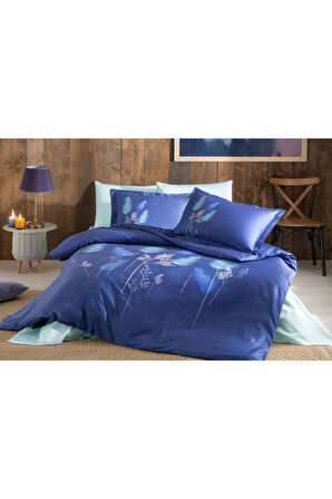 ÖZDİLEK SATEN NEVRESİM TAKIMI PASTORAL MAVİ SOFT LEAF
