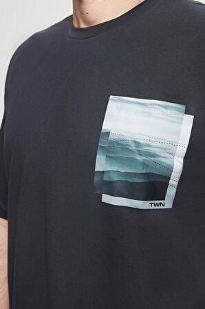 Oversize Antrasit Baskılı %100 Pamuk T-shirt 2EC14ORT05210