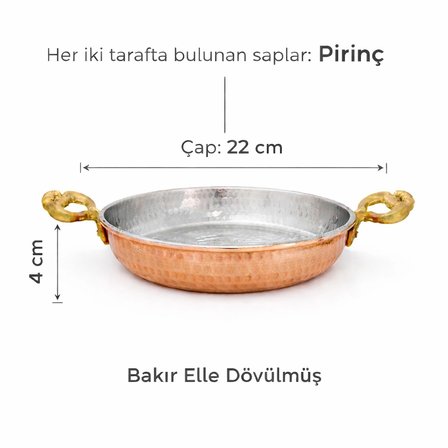 Copper Empire 22 cm El Dövmesi Bakır Sahan Kalaylı İç Yüzey Çift Kulplu Omlet Tavası