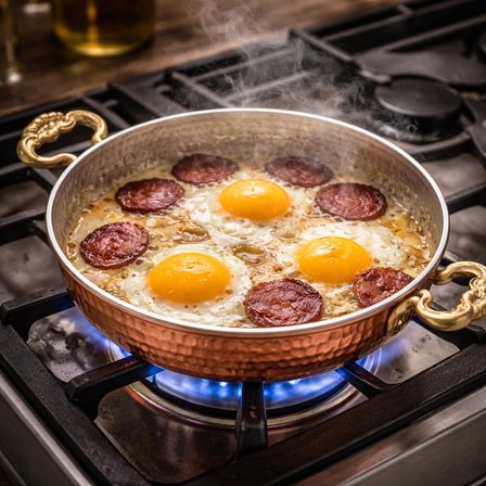 Copper Empire 22 cm El Dövmesi Bakır Sahan Kalaylı İç Yüzey Çift Kulplu Omlet Tavası