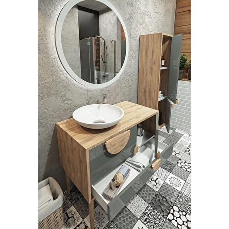 BOLİVYA 85 CM BANYO DOLABI ANTRASİT/DORADO - BOY DOLAP HARİÇ 