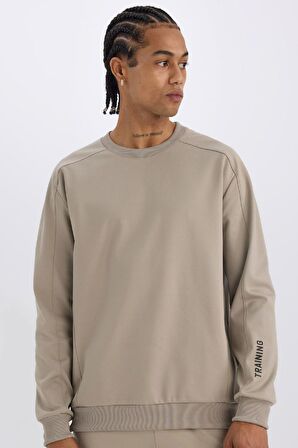 DeFactoFit Standart Fit Bisiklet Yaka Baskılı Pike Sporcu Sweatshirt C9185AX24AUGR317