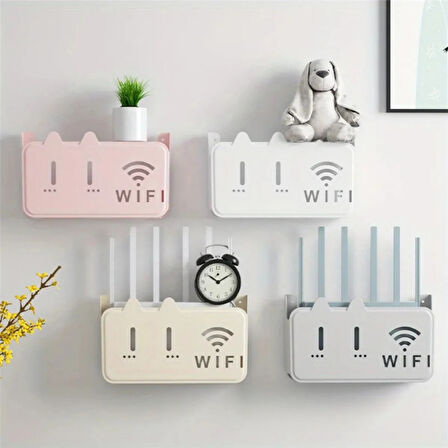 Beyaz Pleksi Kedi Desenli Wifi Kutusu Duvar Asılabilir Sigorta Ve Modem Saklama Kutusu 25x15x6 Cm