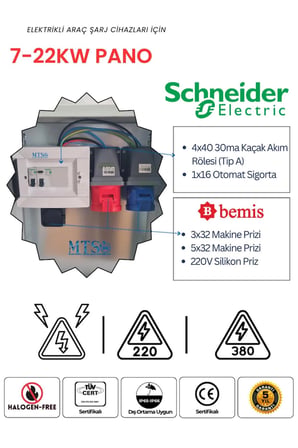 Schneider Elektrikli Araç Şarj Panosu 22 kW 7.4 kW IP66 Kilitlenebilir