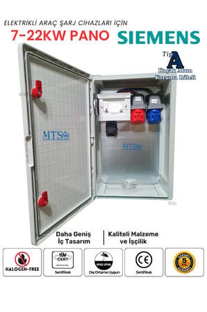 Siemens Elektrikli Araç Şarj Kutusu 22kW + 7.4kW IP66 Kilitlenebilir Pano