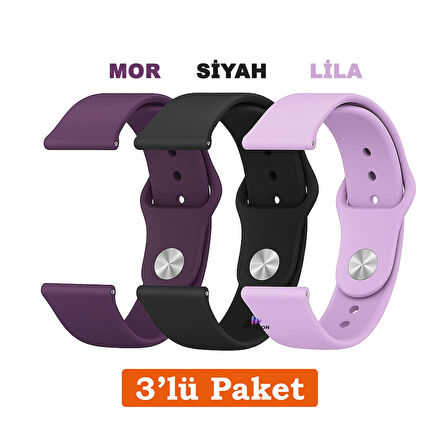 Huawei Watch 3 GT GT2 GT2e GT3 GT4 GT5 Pro SE Elite 46mm Uyumlu 22mm 3'lü Paket Silikon Kordon Seti