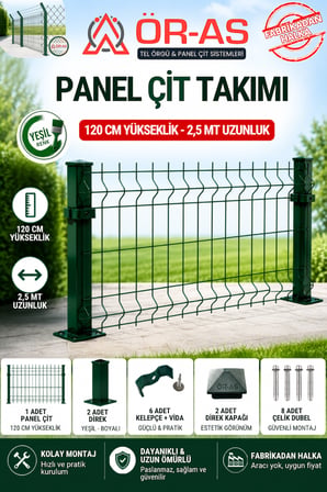 120'Lik Panel Çit Takım 2.5 Mt + 1 direk Avantaj paket Yeşil Renk