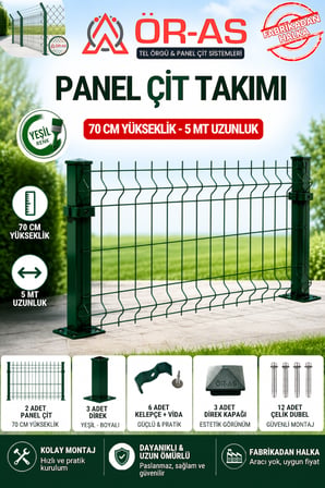 70'lik panel Takım - 5 mt + 1 direk Avantaj Paket Yeşil Renk