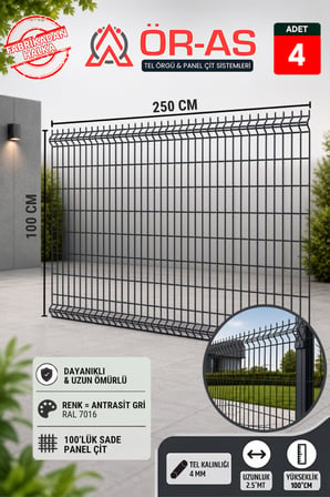 Antrastik Gri Bahçe Teli Panel Çit 100 cm x 250 cm = 4-Adet