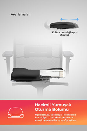 Samurai Ergonomik Koltuk | Bel Destekli, Tekerlekli, Yükseklik Ayarlı, Yönetici Koltuğu - 23.3.5.61 Gri